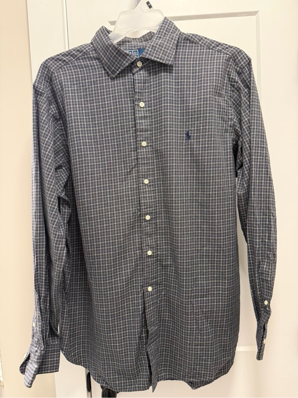 Polo by Ralph Lauren Men's Gray and Blue Checked Button-Down Shirt